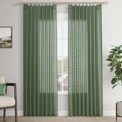 Vista 13 de Joywell Cortinas plisadas de lino de 84 pulgadas de largo, con ojales de clip y pestaña trasera, cortinas semitransparentes para filtrar la luz