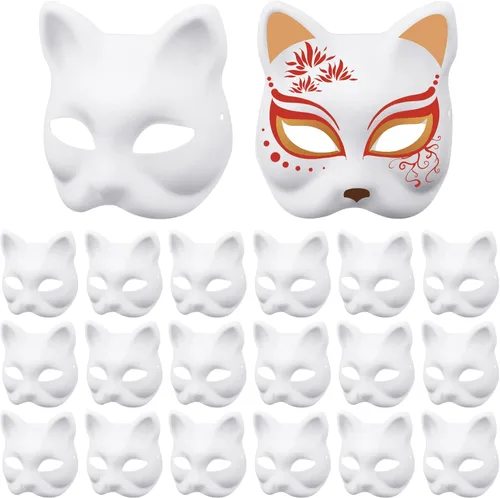 Honoson 20 máscaras de gato blancas en blanco para mascarada, Halloween, cosplay, fiestas, accesorios de disfraces