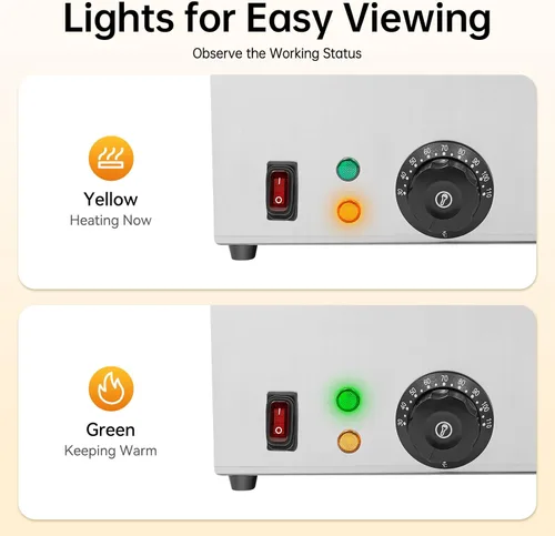 Vista 6 de Dispensador de doble calentador de salsa con bomba, calentador de salsa de queso nacho de acero inoxidable de 2.64 cuartos de galón con control