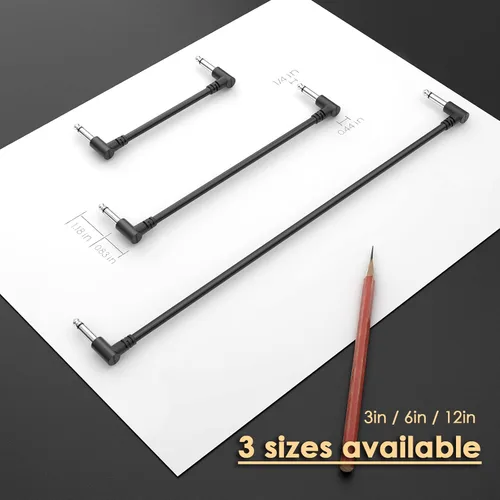 Vista 7 de Paquete de 3 cables de efecto de cable de parche de pedal de guitarra negro de 3 pulgadas, TS en ángulo recto de 1/4 pulgadas