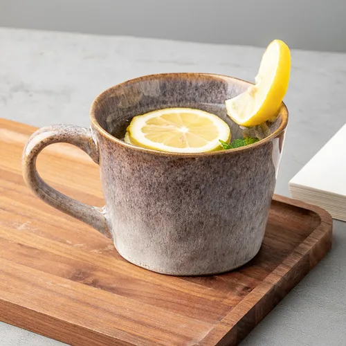 Vista 5 de Taza de café de cerámica de 12 oz verde salvia y taza de café vintage de 12 onzas, morado y gris
