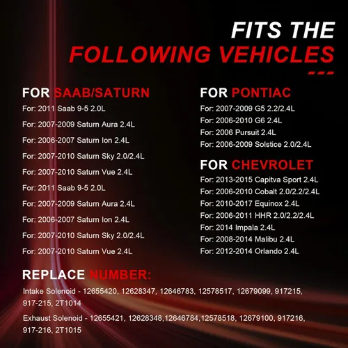 Vista 3 de VVT Kit de válvula solenoide de accionamiento de posición del árbol de levas de admisión y escape 12655421 12655420 compatible con Chevy GMC Equinox