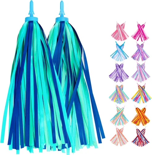 Vista 9 de Serpentinas de bicicleta con borlas para niños 1 par, accesorios para bicicleta de niños, borlas para scooter, bicicleta, triciclo, serpentinas