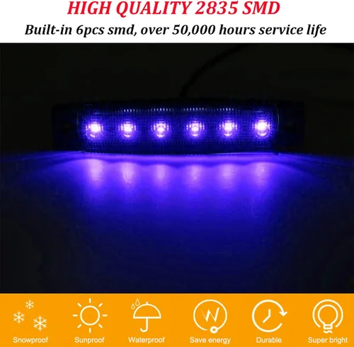 Vista 3 de Paquete de 10 luces LED de 3.8" azules ahumadas de 12 V para remolque, luz de señal indicadora de luz de barra de 6 LED para remolque, luz de señal