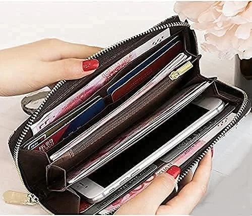 Vista 6 de Cartera de diseñador para mujer con bloqueo RFID, cartera de cuero DA, cartera grande para teléfono, bolso de viaje, cartera de muñeca para mujer