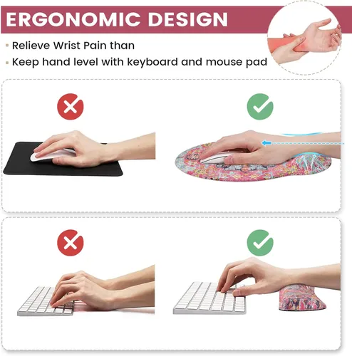 Vista 3 de iLeadon Juego de alfombrillas ergonómicas para mouse con reposamuñecas, diseño bohemio, fácil de escribir y aliviar el dolor, base antideslizante