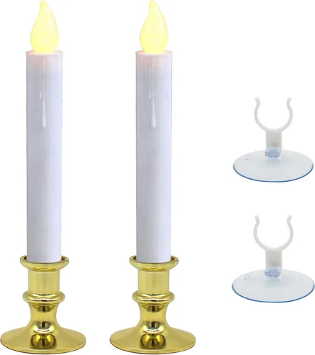 Vista 8 de CVHOMEDECO. Velas de ventana con ventosas, cono LED a pilas, encendido/apagado automático, base plateada extraíble, decoración de luces sin llama