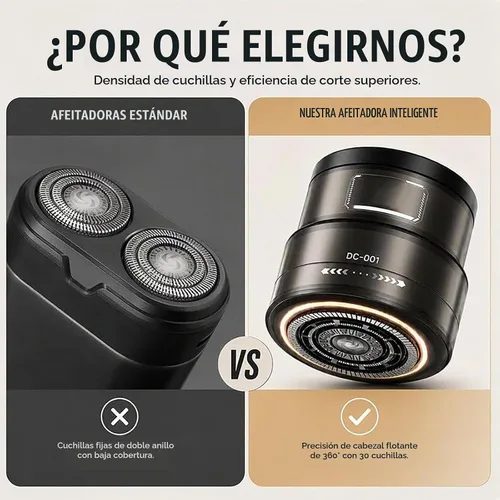 Vista 8 de Afeitadora eléctrica inteligente de cabeza calva 2 en 1, sistema de Negro