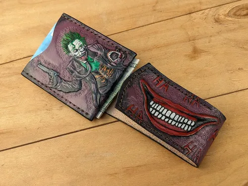 Vista 5 de Laugh HA HA HA, Smile, Face, Why So Serious, Joker, Mouth, Men's 3D Genuine Leather Wallet, Money Clip, Handmade wallet, Carved wallet, Tooled