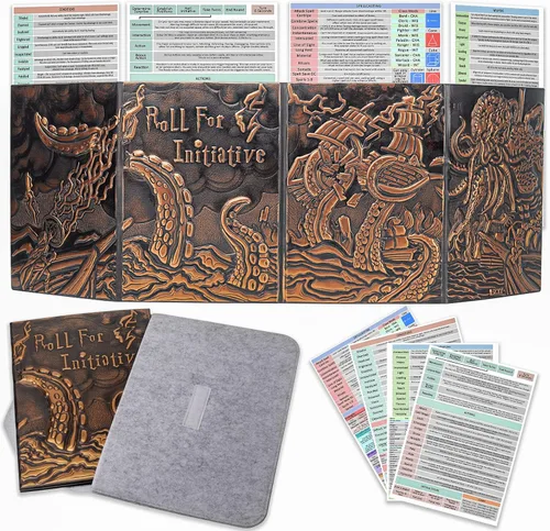 CZYY DND Pantalla de Dungeon Master de Cuatro Paneles con Bolsillos, Cuero Sintético con Relieve 3D con Cthulhu - Incluye Insertos de Pantalla DM y
