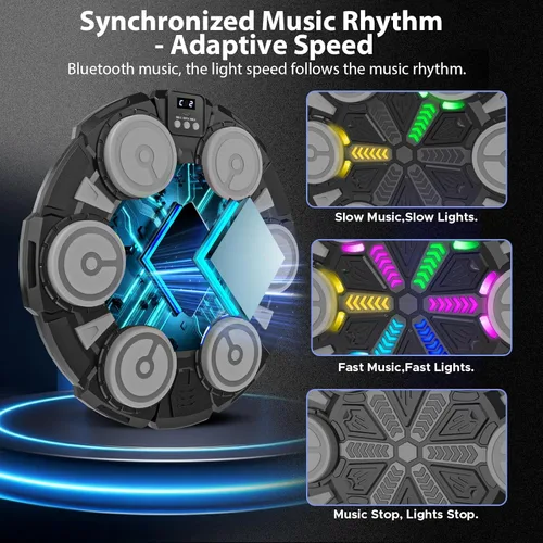 Vista 5 de Music Punching Machine for Kids Adults,Bluetooth Wall Mounted Boxing Trainer with Gloves,Rhythm Lights,2 Player Battle Mode,Reaction Training