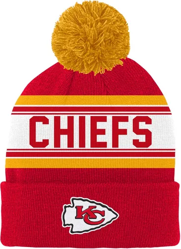 Vista 2 de NFL Kids Youth 8-20 - Gorro de punto con pompón y logotipo primario oficial de jacquard para clima frío