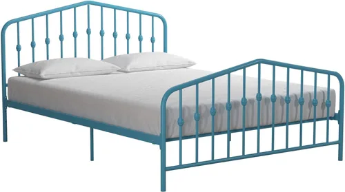 Vista 21 de Novogratz Bushwick - Marco de cama Queen de metal con cabecera ligeramente triangular, husillos insertados, base ajustable para almacenamiento,