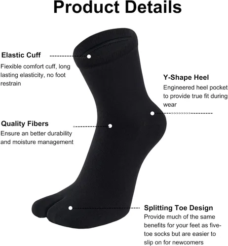 Vista 2 de Calcetines Tabi Split Toe Geta de algodón absorbente para hombre, paquete de 4