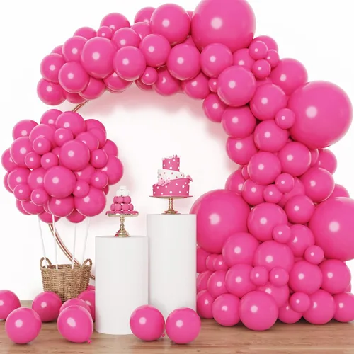 Vista 32 de RUBFAC - Kit de arco de globos de 129 piezas de color rojo rubí, diferentes tamaños de 18, 12, 10 y 5 pulgadas, globos de látex rojo cereza
