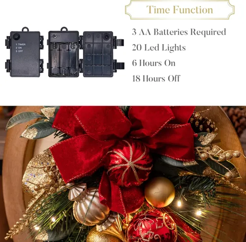 Vista 4 de Valery Madelyn Botín de lágrima de Navidad preiluminado para decoración al aire libre, decoración de buzón de 24 pulgadas con 20 luces LED, cinta