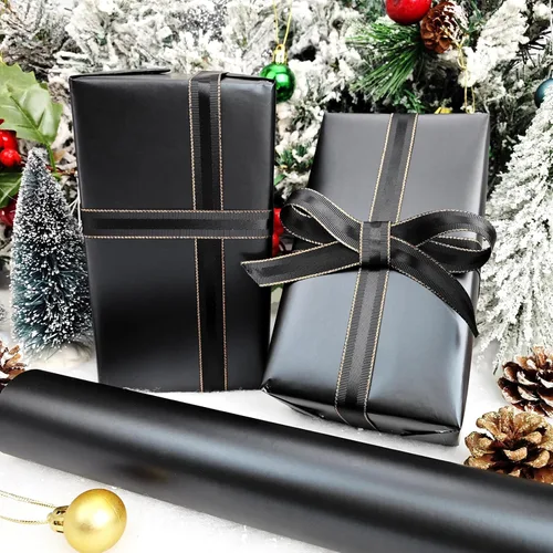 Vista 4 de LDGOOAEL Mini rollo de papel de regalo de Navidad (17 pulgadas x 32.8 pies), negro mate para vacaciones, cumpleaños