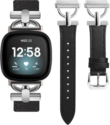 Vista 13 de Wearlizer Correa de cuero compatible con Fitbit Versa 3/4 Sense 2, correa de cuero elegante con hebilla de metal en forma de D para reloj