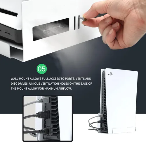 Vista 7 de Kit de montaje en pared para PS5, soporte de pared para PS5 con soporte para controlador negro y soporte para auriculares PS5 negro - Kit
