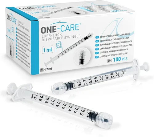 ONE-CARE Jeringa Luer Lock de 0.0 fl oz, estéril, espacio muerto bajo, jeringas empaquetadas en ampolla 100/bx 1cc