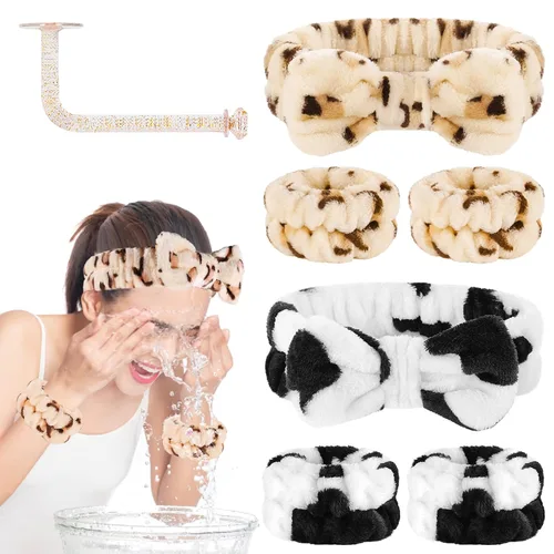 Vista 12 de CERETIA Juego de lavado facial – diadema, pulseras con soporte, toallas de muñeca de spa absorbentes de microfibra