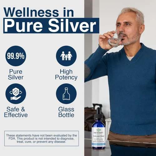 Vista 2 de Earthborn - Líquido de plata coloidal (2 onzas) 100 PPM y agua de plata monatómica 99.999% pura, suplemento coloidal de plata natural para apoyo