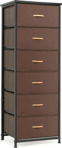 Vista 18 de Cómoda alta de tela para dormitorio, torre organizadora de almacenamiento vertical con 7 cajones, cómoda con contenedores, marco de acero, parte