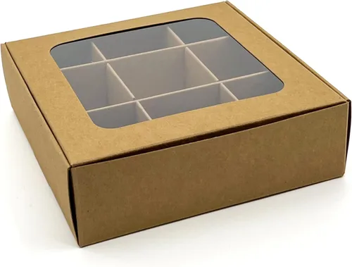 10 cajas de golosinas con ventana y divisores | 9 compartimentos X-SMALL | 5 x 5 x 1.57 pulgadas | Cajas de dulces vacías para regalar, caja de