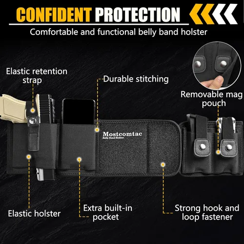 Vista 7 de Mostcomtac Funda de banda para el vientre para hombres y mujeres, funda de neopreno transpirable, cinturón táctico de múltiples bolsillos