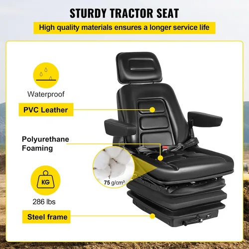 Vista 5 de VEVOR - Reposabrazos ajustable para reposacabezas, asiento elevador de montacargas con rieles deslizantes, plegable, resistente, para tractor