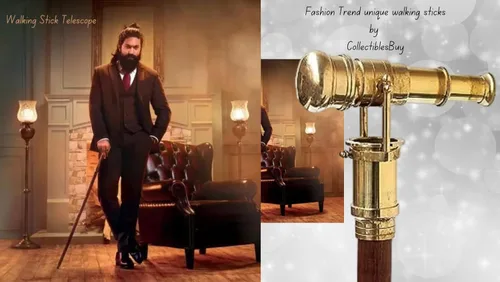 Vista 7 de Bastón de madera con telescopio vintage, bastón de madera auténtico con mango de latón, diseño telescópico único, estudio de utilería de película