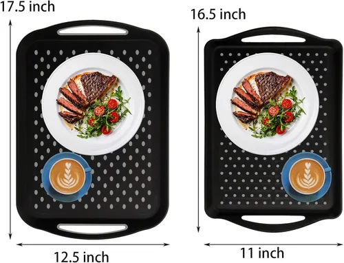 Vista 2 de TOPZEA Paquete de 2 bandejas antideslizantes con asa, bandeja de plástico para cafetería, bandeja de comida rápida, bandeja de almuerzo escolar