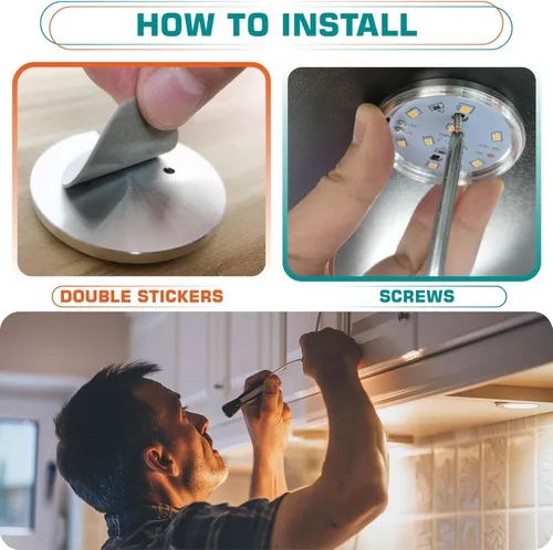 Vista 3 de Luz de disco individual debajo del gabinete, vitrinas de colección con iluminación LED, enchufe de pared eléctrico de 120 V con cable, interruptor