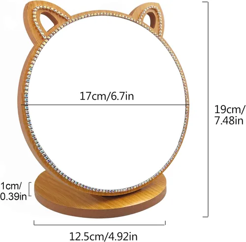 Vista 4 de Espejo de maquillaje con diamantes de imitación de cristal para niñas/espejo de mesa con forma de gato para encimera en dormitorio/baño