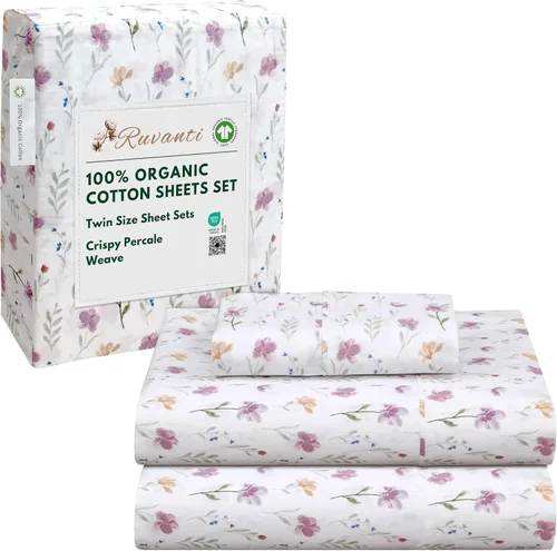 Vista 175 de RUVANTI - Juego de sábanas individual XL, 100% algodón orgánico, percal, certificado GOTS, 3 piezas, bolsillo profundo de 15 pulgadas, frescas