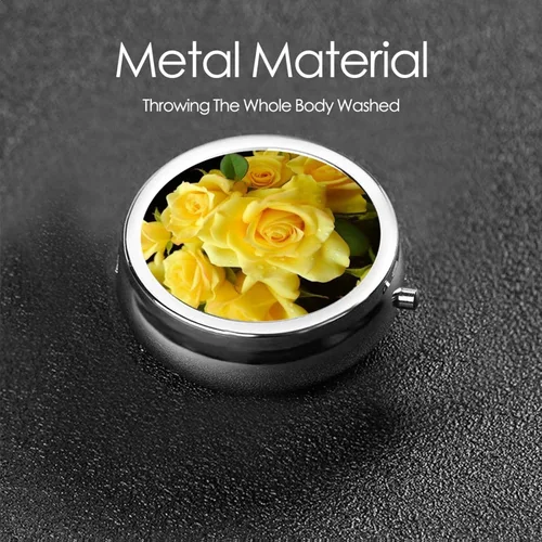 Vista 6 de Yellow Rose Print Round Pill Box 3 Compartment Medicine Pill Case Portable Pill Container for Daily Medicine Supplement Vitamin