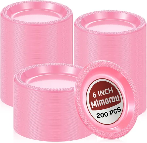 Vista 9 de Mimorou 200 platos de postre de plástico de 6 pulgadas, desechables, redondos, a granel, para boda, cumpleaños, picnic, ensalada, aperitivo, Negro