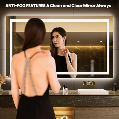Vista 9 de LOAAO Espejo de baño LED de 28 x 36 pulgadas con luces, antiniebla, regulable, retroiluminado + iluminado frontal, espejo de tocador de baño