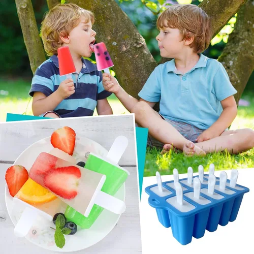 Vista 4 de Moldes de silicona para paletas con palitos, juego de moldes para paletas de fácil liberación, molde para paletas de hielo sin BPA, molde de helado