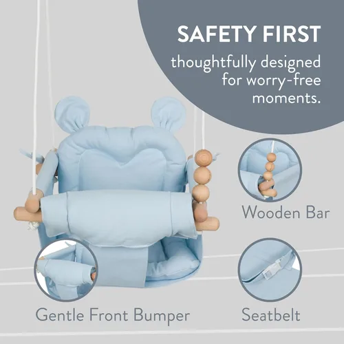 Monkey & Mouse Columpio para bebé, silla colgante portátil para interiores y exteriores, color azul pálido, para bebés y niños pequeños de 6 meses a