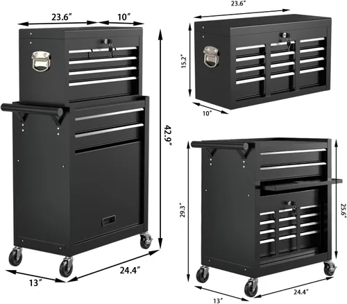 Vista 2 de Caja de herramientas con ruedas de 8 cajones, caja de herramientas de alta capacidad con ruedas y cajones bloqueables, caja de herramientas portátil