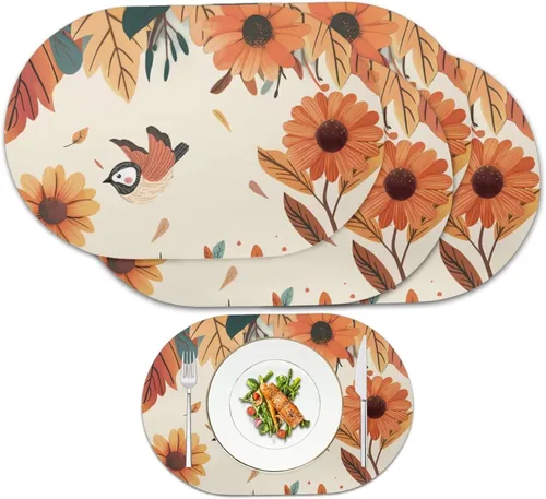 Vista 31 de Blue Flower Dining Table Mats Set of 2 Hummingbird Heat Resistant Placemats Washable and Wipeable Non Slip Place Mat, Waterproof Modern Dining Table