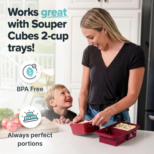 Vista 4 de Souper Cubes Juego de 2 platos pequeños de cerámica para hornear de 5 x 5 pulgadas con fundas de silicona, cacerolas pequeñas para horno, juego de 2
