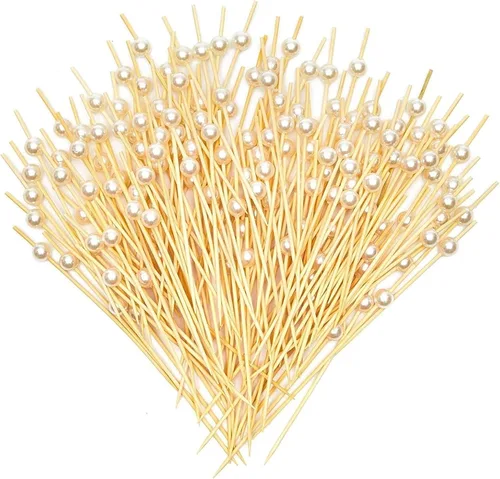 Okuna Outpost Palillos de dientes para aperitivos, 4.7 pulgadas, perla blanca, 150 unidades, brochetas de bambú para selecciones de cóctel y