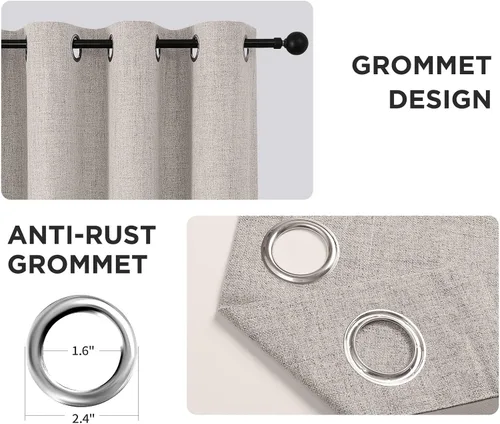 Vista 12 de CUCRAF Juego de 2 paneles de cortinas 100% opacas de 54 pulgadas de largo, cortinas texturizadas de lino para oscurecer la habitación, con ojales