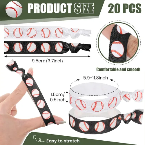 Vista 2 de Hanaive 20 bandas elásticas para el pelo de sóftbol, bandas para el cabello, sin arrugas, accesorios de sóftbol para mujeres (béisbol)