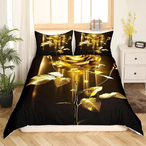 Vista 13 de Feelyou Juego de ropa de cama de rosas rojas de lujo, funda de edredón floral de rosas para niños, adolescentes, niñas, mujeres, funda de edredón