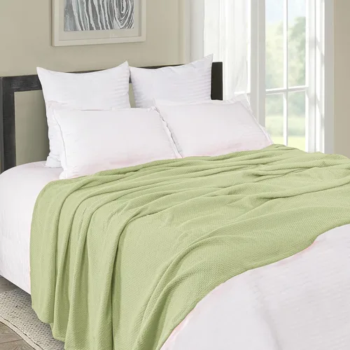 Vista 3 de BOUTIQUO - Cobija de cama 100% algodón, cobija térmica transpirable tamaño King, suave cobija de punto panal 90"x102", cobija de cama de algodón