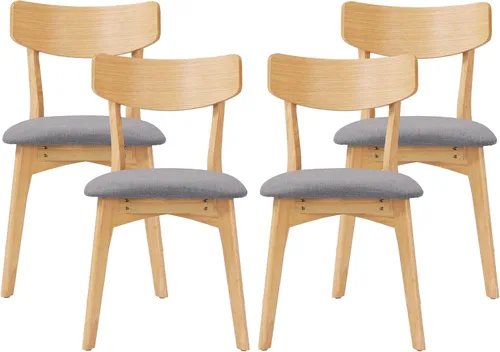 Vista 11 de Mid-Century Modern Walnut Finish Upholstered Dining Chairs Set of 4 - Rubberwood Frame Dining Room Chairs, Kitchen Chairs, Table & Chair Sets, Desk