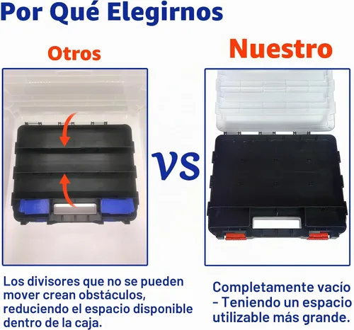 Vista 4 de Caja organizadora de herramientas, caja de almacenamiento de piezas pequeñas, 50 compartimentos, organizadores de hardware de doble cara